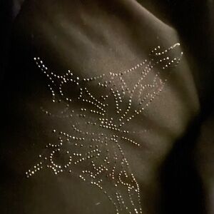 Girls' Black Pea Coat with Rhinestone Detail